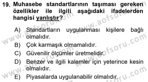 İş Hayatında Standartlar Dersi 2023 - 2024 Yılı Yaz Okulu Sınav Soruları 19. Soru