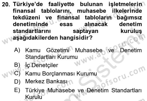 İş Hayatında Standartlar Dersi 2023 - 2024 Yılı Yaz Okulu Sınav Soruları 20. Soru