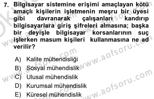 İş Hayatında Standartlar Dersi 2023 - 2024 Yılı Yaz Okulu Sınav Soruları 7. Soru