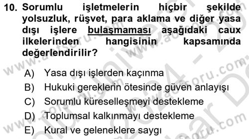 İş Hayatında Standartlar Dersi 2024 - 2025 Yılı (Vize) Ara Sınav Soruları 10. Soru