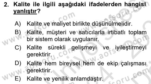 İş Hayatında Standartlar Dersi 2024 - 2025 Yılı (Vize) Ara Sınav Soruları 2. Soru