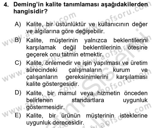 İş Hayatında Standartlar Dersi 2024 - 2025 Yılı (Vize) Ara Sınav Soruları 4. Soru