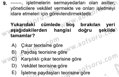 İş Hayatında Standartlar Dersi 2024 - 2025 Yılı (Vize) Ara Sınav Soruları 9. Soru