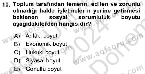 İş Hayatında Standartlar Dersi 2024 - 2025 Yılı (Final) Dönem Sonu Sınav Soruları 10. Soru