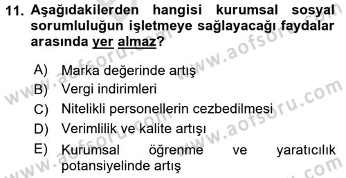 İş Hayatında Standartlar Dersi 2024 - 2025 Yılı (Final) Dönem Sonu Sınav Soruları 11. Soru