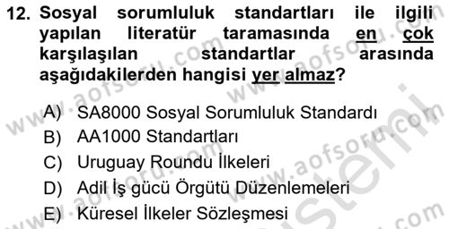 İş Hayatında Standartlar Dersi 2024 - 2025 Yılı (Final) Dönem Sonu Sınav Soruları 12. Soru