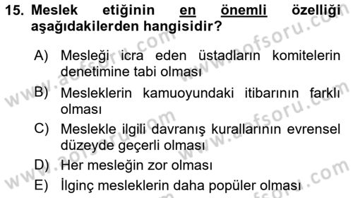 İş Hayatında Standartlar Dersi 2024 - 2025 Yılı (Final) Dönem Sonu Sınav Soruları 15. Soru