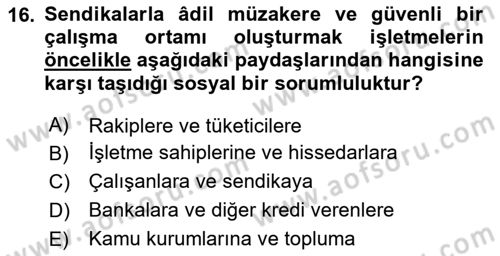 İş Hayatında Standartlar Dersi 2025 - 2026 Yılı (Vize) Ara Sınav Soruları 16. Soru