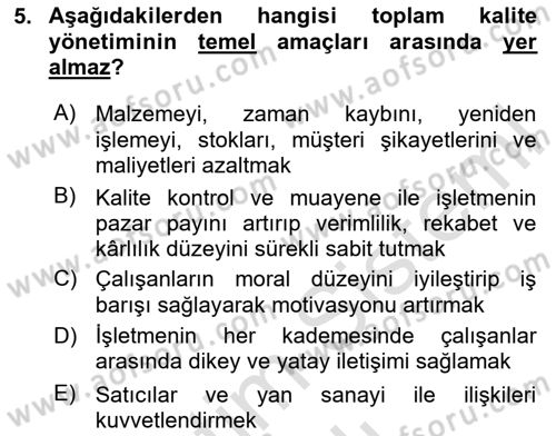 İş Hayatında Standartlar Dersi 2025 - 2026 Yılı (Vize) Ara Sınav Soruları 5. Soru