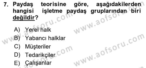 İş Hayatında Standartlar Dersi 2025 - 2026 Yılı (Vize) Ara Sınav Soruları 7. Soru