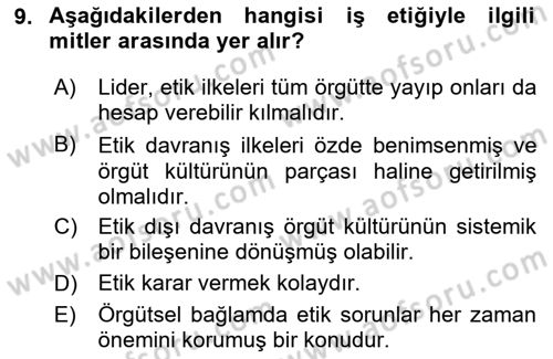 İş Hayatında Standartlar Dersi 2025 - 2026 Yılı (Vize) Ara Sınav Soruları 9. Soru
