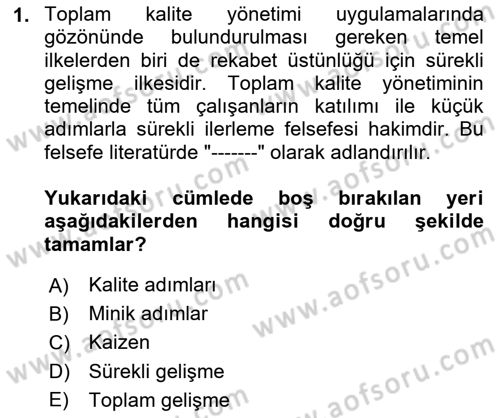 İş Hayatında Standartlar Dersi 2025 - 2026 Yılı (Final) Dönem Sonu Sınav Soruları 1. Soru