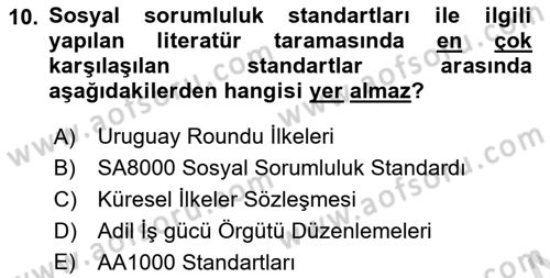 İş Hayatında Standartlar Dersi 2025 - 2026 Yılı (Final) Dönem Sonu Sınav Soruları 10. Soru