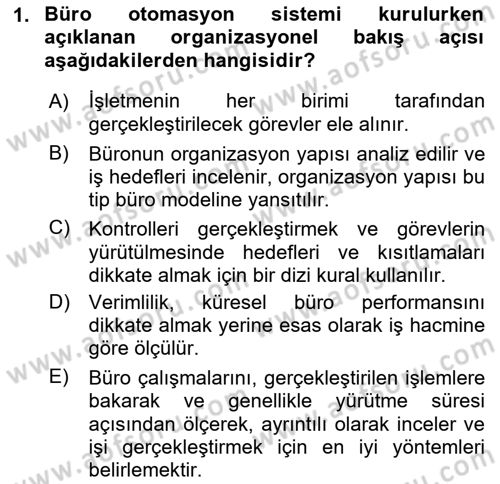 Modern Büro Yönetimi Dersi 2021 - 2022 Yılı (Vize) Ara Sınav Soruları 1. Soru