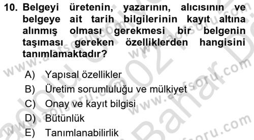 Modern Büro Yönetimi Dersi 2021 - 2022 Yılı (Vize) Ara Sınav Soruları 10. Soru