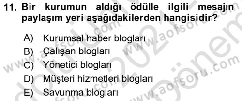 Modern Büro Yönetimi Dersi 2021 - 2022 Yılı (Final) Dönem Sonu Sınav Soruları 11. Soru
