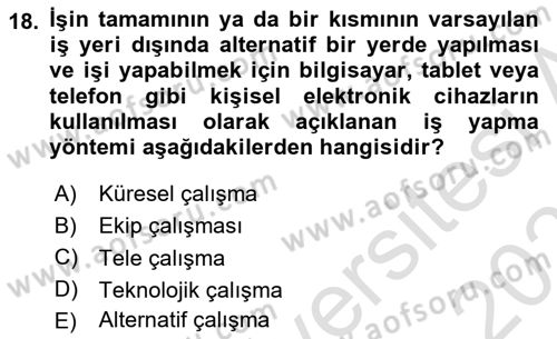 Modern Büro Yönetimi Dersi 2021 - 2022 Yılı (Final) Dönem Sonu Sınav Soruları 18. Soru