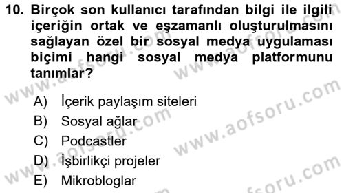 Modern Büro Yönetimi Dersi 2021 - 2022 Yılı Yaz Okulu Sınavı 10. Soru