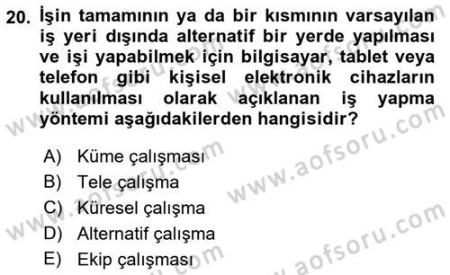 Modern Büro Yönetimi Dersi 2021 - 2022 Yılı Yaz Okulu Sınavı 20. Soru