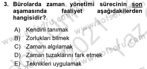 Modern Büro Yönetimi Dersi 2021 - 2022 Yılı Yaz Okulu Sınavı 3. Soru