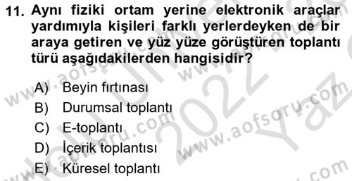 Modern Büro Yönetimi Dersi 2022 - 2023 Yılı Yaz Okulu Sınav Soruları 11. Soru