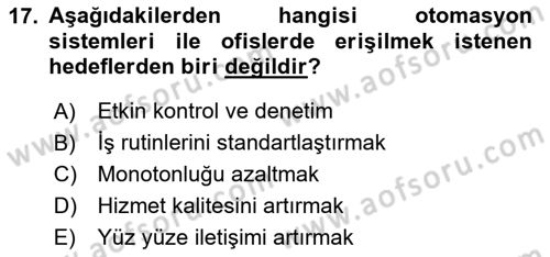 Modern Büro Yönetimi Dersi 2023 - 2024 Yılı (Final) Dönem Sonu Sınav Soruları 17. Soru