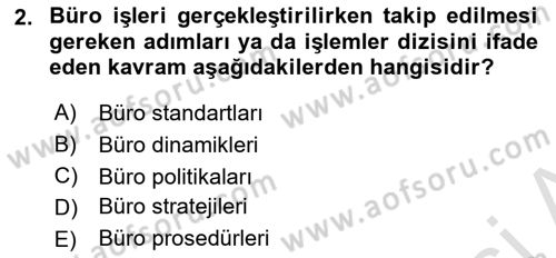 Modern Büro Yönetimi Dersi 2023 - 2024 Yılı (Final) Dönem Sonu Sınav Soruları 2. Soru