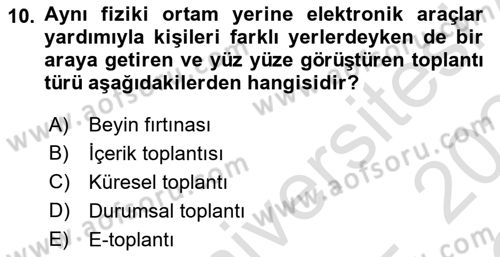 Modern Büro Yönetimi Dersi 2023 - 2024 Yılı Yaz Okulu Sınav Soruları 10. Soru