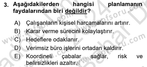 Modern Büro Yönetimi Dersi 2024 - 2025 Yılı (Vize) Ara Sınav Soruları 3. Soru