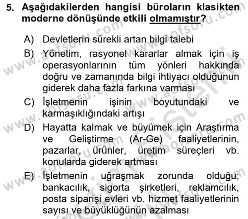 Modern Büro Yönetimi Dersi 2024 - 2025 Yılı (Vize) Ara Sınav Soruları 5. Soru