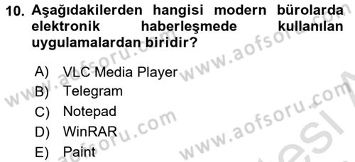 Modern Büro Yönetimi Dersi 2024 - 2025 Yılı (Final) Dönem Sonu Sınav Soruları 10. Soru