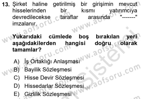 Modern Büro Yönetimi Dersi 2024 - 2025 Yılı (Final) Dönem Sonu Sınav Soruları 13. Soru