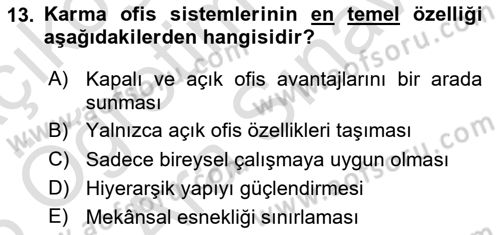 Modern Büro Yönetimi Dersi 2025 - 2026 Yılı (Vize) Ara Sınav Soruları 13. Soru
