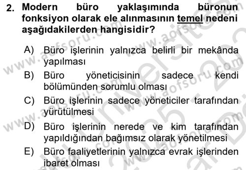 Modern Büro Yönetimi Dersi 2025 - 2026 Yılı (Vize) Ara Sınav Soruları 2. Soru