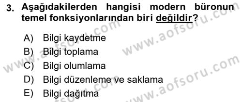 Modern Büro Yönetimi Dersi 2025 - 2026 Yılı (Vize) Ara Sınav Soruları 3. Soru