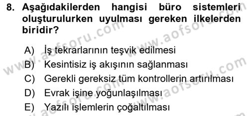 Modern Büro Yönetimi Dersi 2025 - 2026 Yılı (Vize) Ara Sınav Soruları 8. Soru