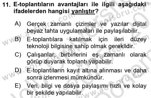Modern Büro Yönetimi Dersi 2025 - 2026 Yılı (Final) Dönem Sonu Sınav Soruları 11. Soru