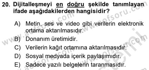 Modern Büro Yönetimi Dersi 2025 - 2026 Yılı (Final) Dönem Sonu Sınav Soruları 20. Soru