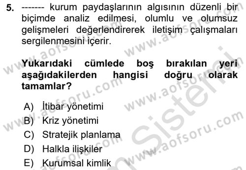 Modern Büro Yönetimi Dersi 2025 - 2026 Yılı (Final) Dönem Sonu Sınav Soruları 5. Soru