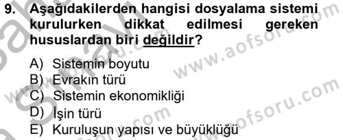 Dosyalama Arşivleme Dersi 2012 - 2013 Yılı (Vize) Ara Sınav Soruları 9. Soru