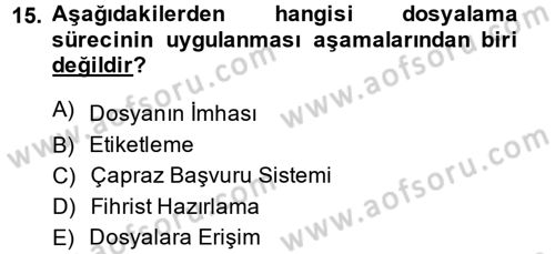 Dosyalama Arşivleme Dersi 2013 - 2014 Yılı (Vize) Ara Sınav Soruları 15. Soru