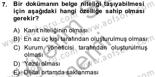 Dosyalama Arşivleme Dersi 2013 - 2014 Yılı (Vize) Ara Sınav Soruları 7. Soru