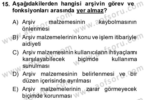 Dosyalama Arşivleme Dersi 2013 - 2014 Yılı (Final) Dönem Sonu Sınav Soruları 15. Soru