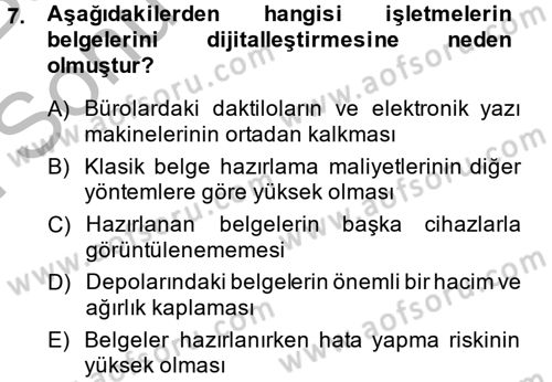 Dosyalama Arşivleme Dersi 2013 - 2014 Yılı (Final) Dönem Sonu Sınav Soruları 7. Soru
