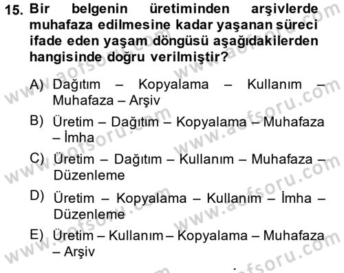 Dosyalama Arşivleme Dersi 2014 - 2015 Yılı (Vize) Ara Sınav Soruları 15. Soru