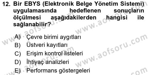 Dosyalama Arşivleme Dersi 2015 - 2016 Yılı (Final) Dönem Sonu Sınav Soruları 12. Soru