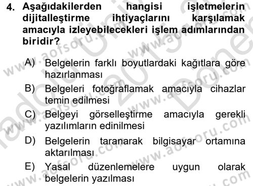 Dosyalama Arşivleme Dersi 2015 - 2016 Yılı (Final) Dönem Sonu Sınav Soruları 4. Soru