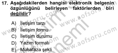 Dosyalama Arşivleme Dersi 2016 - 2017 Yılı (Vize) Ara Sınav Soruları 17. Soru