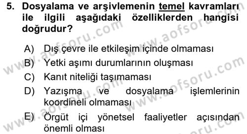 Dosyalama Arşivleme Dersi 2016 - 2017 Yılı (Vize) Ara Sınav Soruları 5. Soru