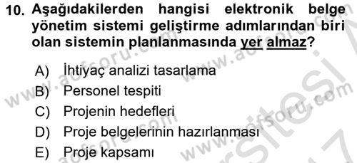 Dosyalama Arşivleme Dersi 2016 - 2017 Yılı (Final) Dönem Sonu Sınav Soruları 10. Soru